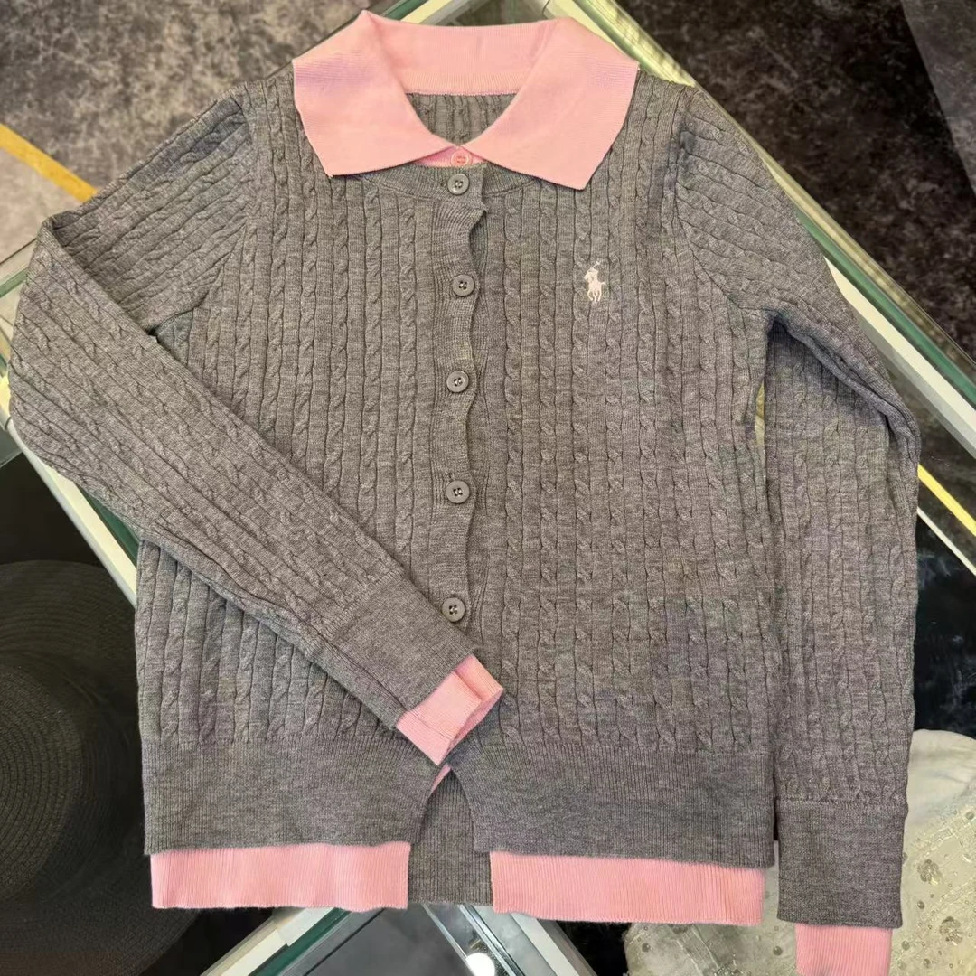 纯色常规毛针织衫灰色开衫拼色不起球薄款打底polo