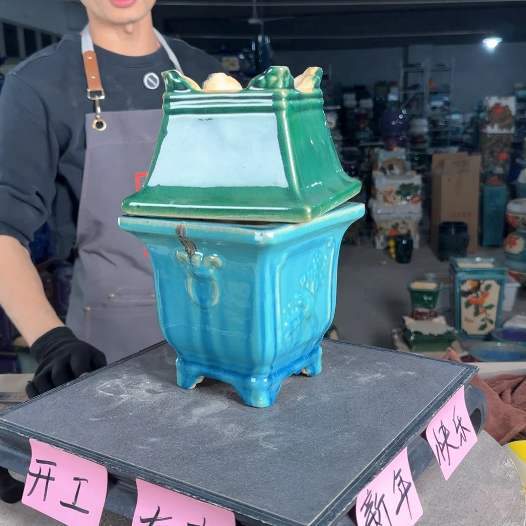 一风堂石湾花盆。滴釉瑕疵