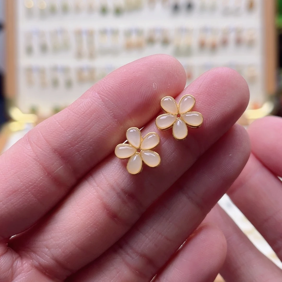 和田玉银S925镶嵌耳饰