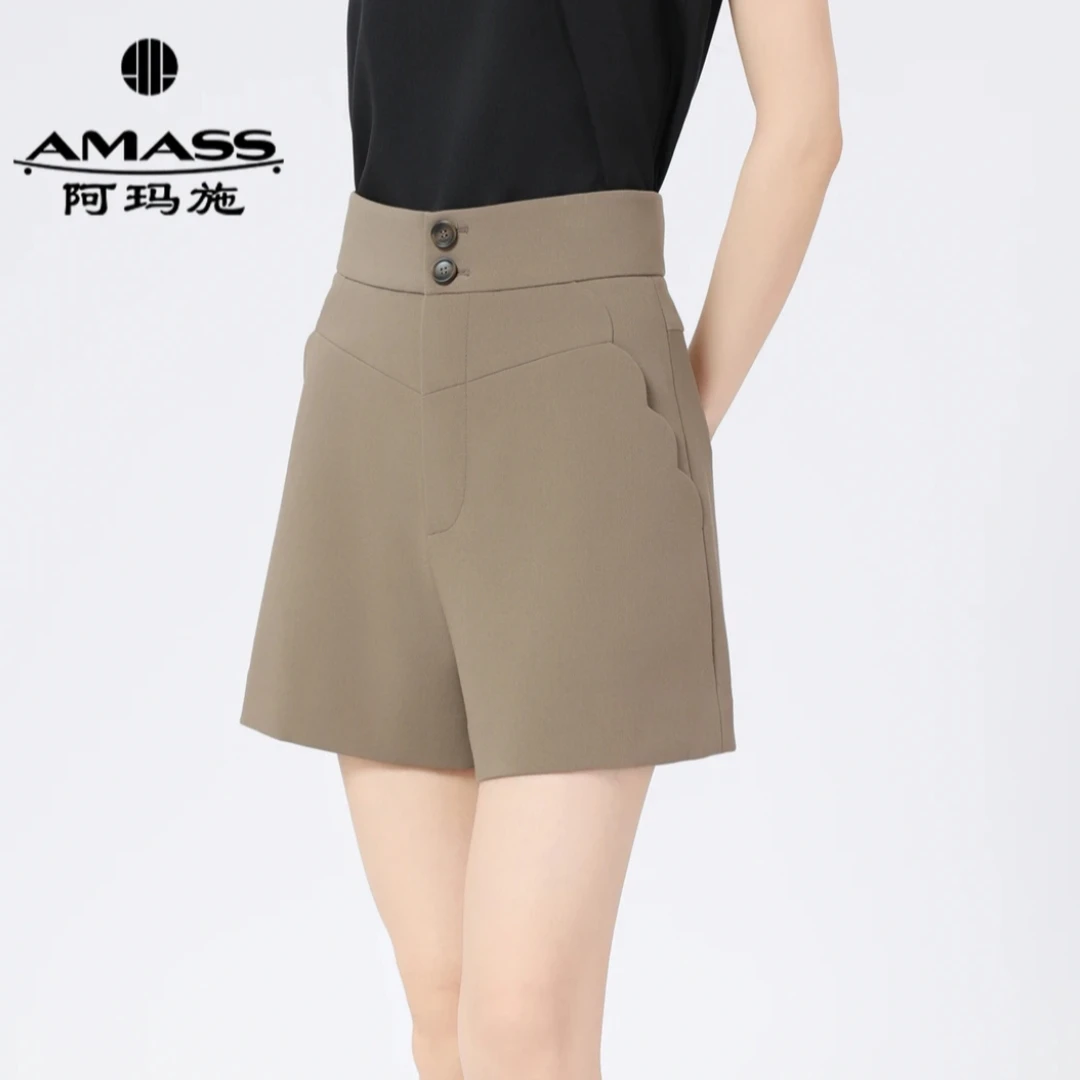 AMASS/阿玛施高腰直筒裤时髦精气质简约百搭短裤5100427