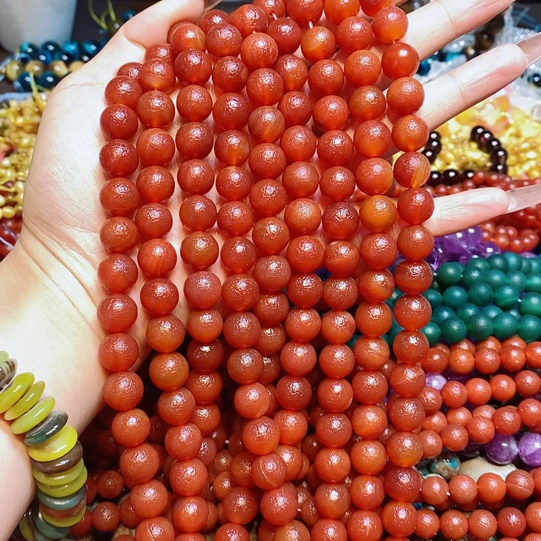 玛瑙/玉髓散珠天然橘皮红玛瑙12mm一条