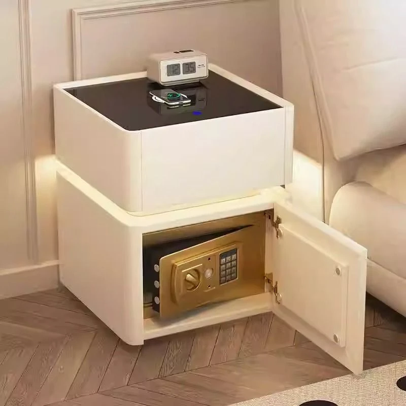 欧格雅全实木床头柜暗格保险柜一体智能卧室多功能无线充床边保险