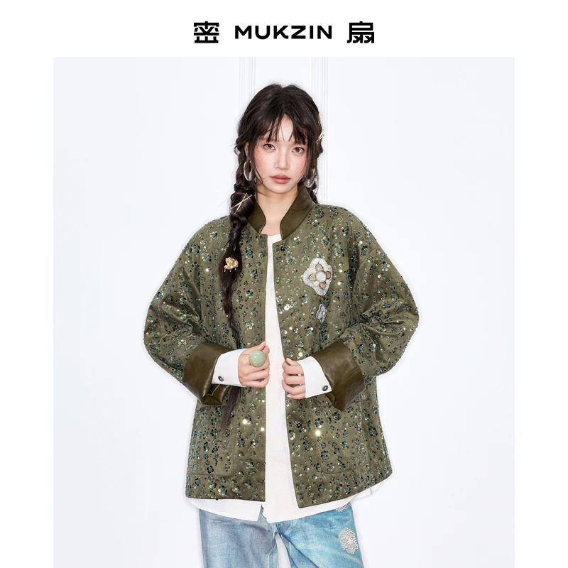 「密扇新品」//长袖宽松立领宽松外套//密扇新中式宽松刺绣外套
