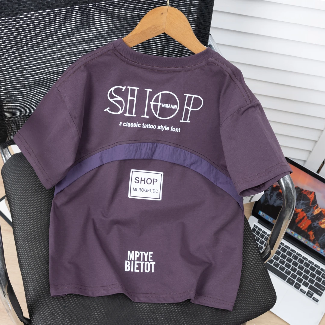 短袖扎染夏季欧美风男T恤童装时尚迷彩上衣中大童