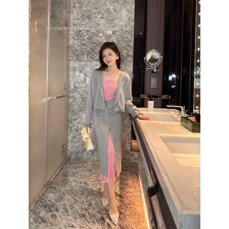 大头黑STUDIO 【秋山薄雾】2025秋外套半裙吊带裙套装D225A10636