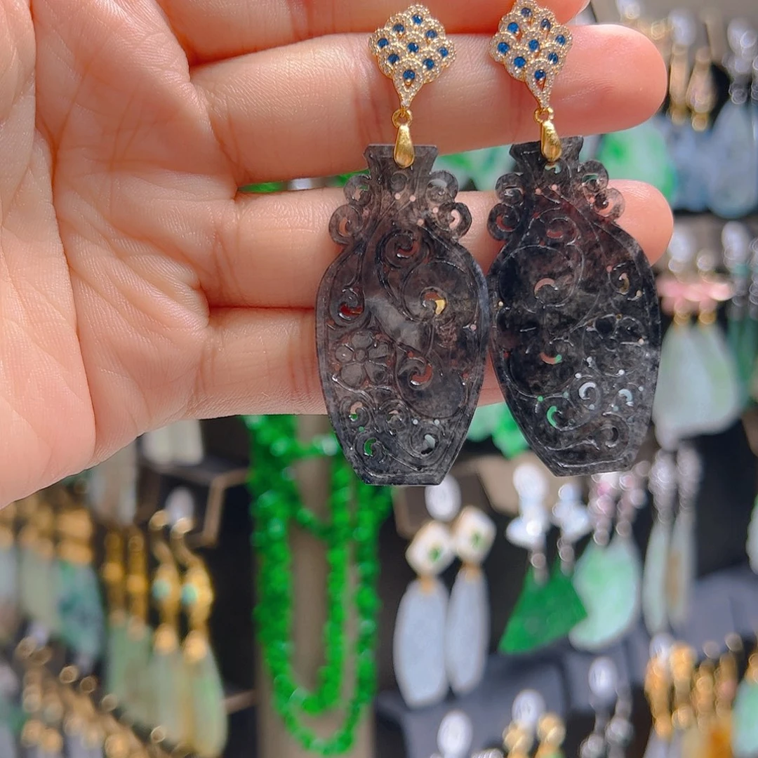 银S925镶嵌翡翠耳饰