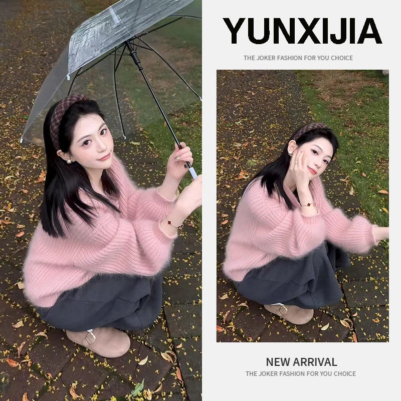 2025新款今年流行爆款女装套装秋冬季温柔风软糯灯笼袖毛衣半身裙