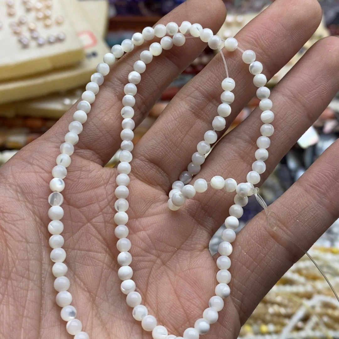 玛瑙/玉髓未镶嵌珠宝半成品一条天然3.5mm白马蹄螺圆珠