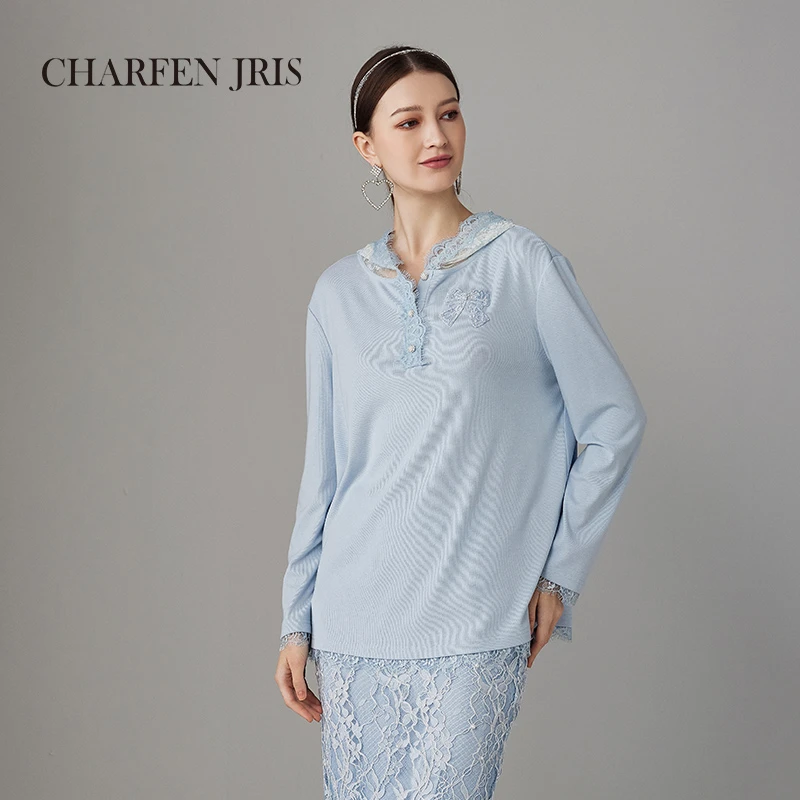 【达人】CHARFEN朝峰针织蕾丝帽衫FJF1B619-6138T