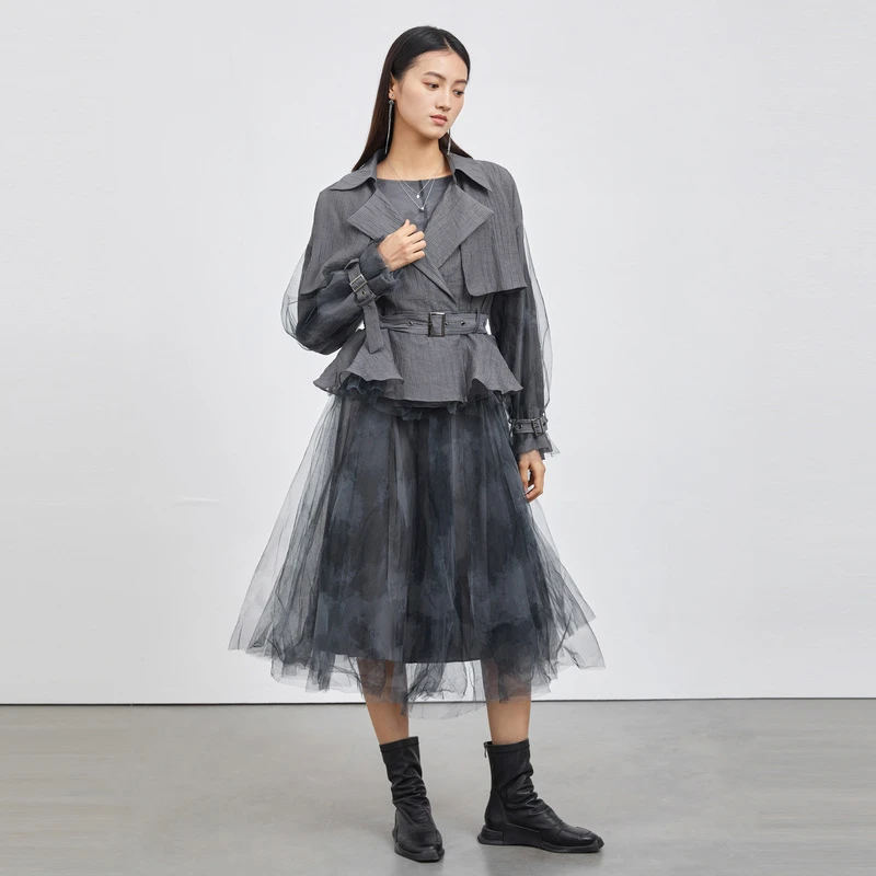 圣迪奥女装秋季时尚百搭西装风格古典优雅上衣连衣裙S223Z1418