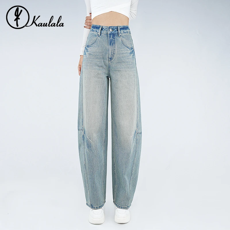 Kaulala.Daria高级感牛仔阔腿裤女2025新款高腰洋气宽松复古港风