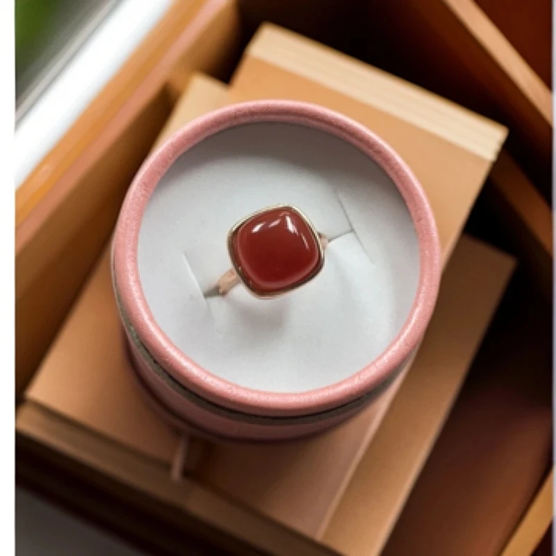 掌柜精选--高品质南红方糖复古方形戒指