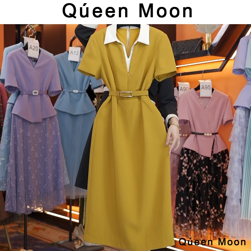 编码31【QúeenMoon】经典轻奢百搭气质连衣裙拼接长裙女 (定制女装)