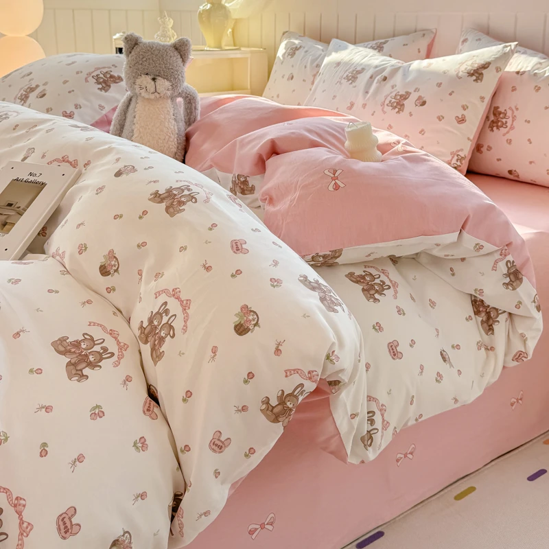 【全棉喷气小清新印花系列四件套厂家直销】2025新款 被套1.6床单1.