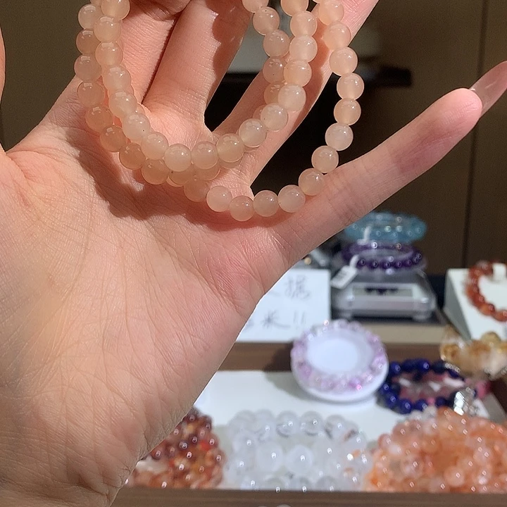 水晶手链未镶嵌粉玉髓6.5