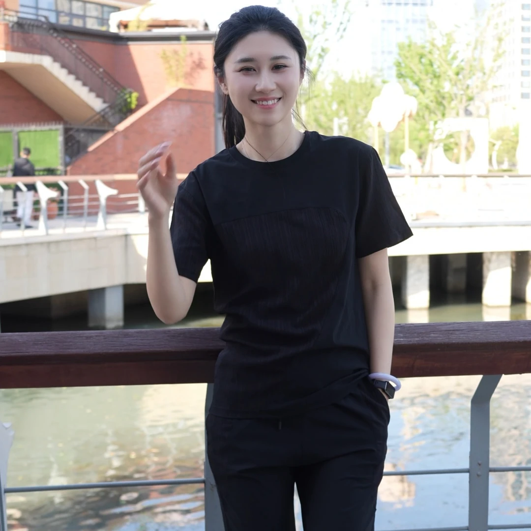 2025夏季新款男士冰丝短袖T恤套装男修身百搭速干长裤两件套潮流