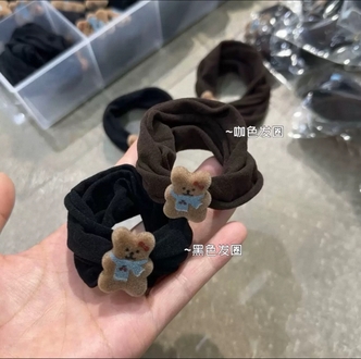 早秋可爱喷绒小熊头绳基础百搭耐用韩系不伤发马尾皮筋新