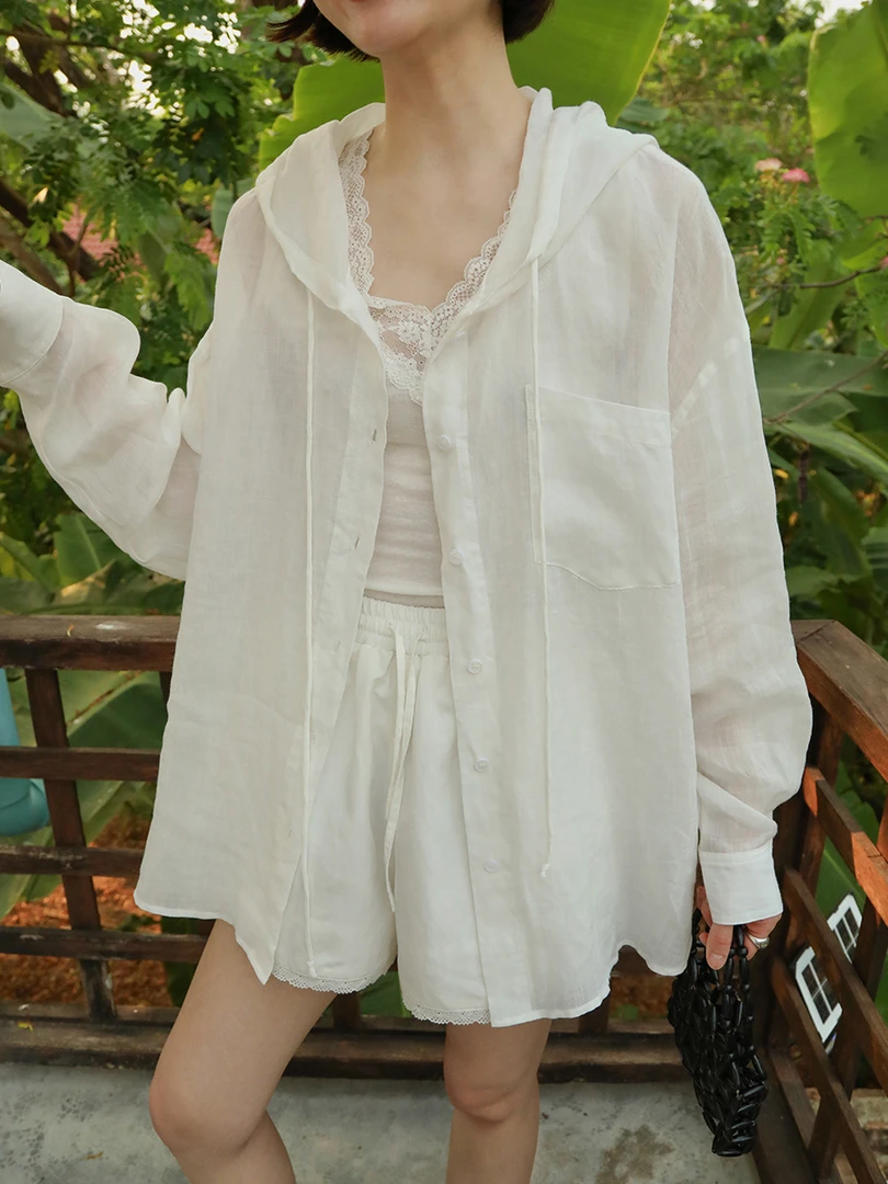 【素简】夏季防晒连帽开衫宽松薄外套女 透气舒适长袖上衣00821