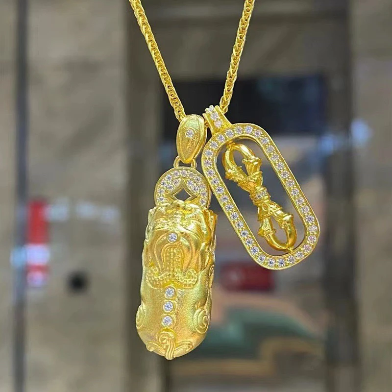 创意小礼品韦雪同款铜镀黄金项链貔貅金刚杵镶钻吊坠叠戴轻奢