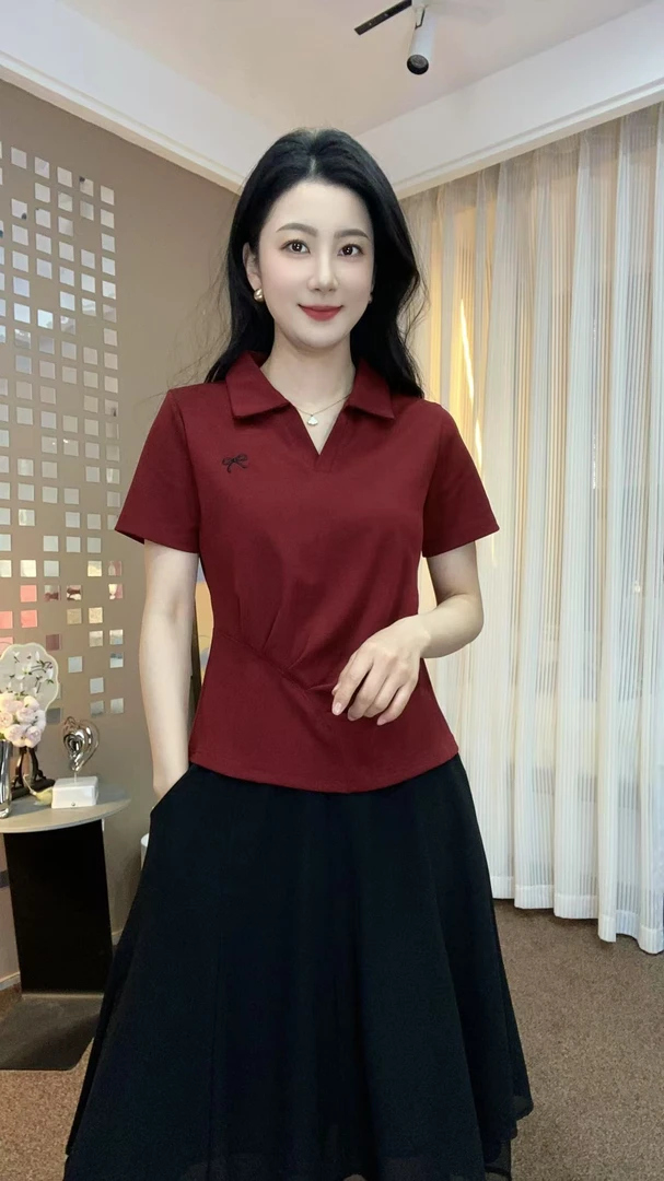 2025新款POLO领纯色刺绣气质精品洋气时尚减龄显瘦短袖小衫T恤