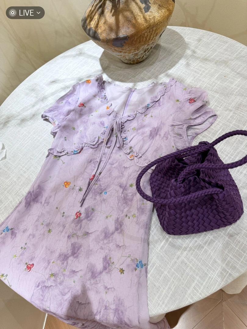 【BayaLi】2025夏季新品紫霞仙子碎花茶歇裙