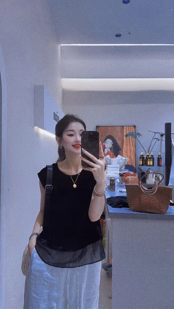 倩倩家无袖气质丝绒上衣