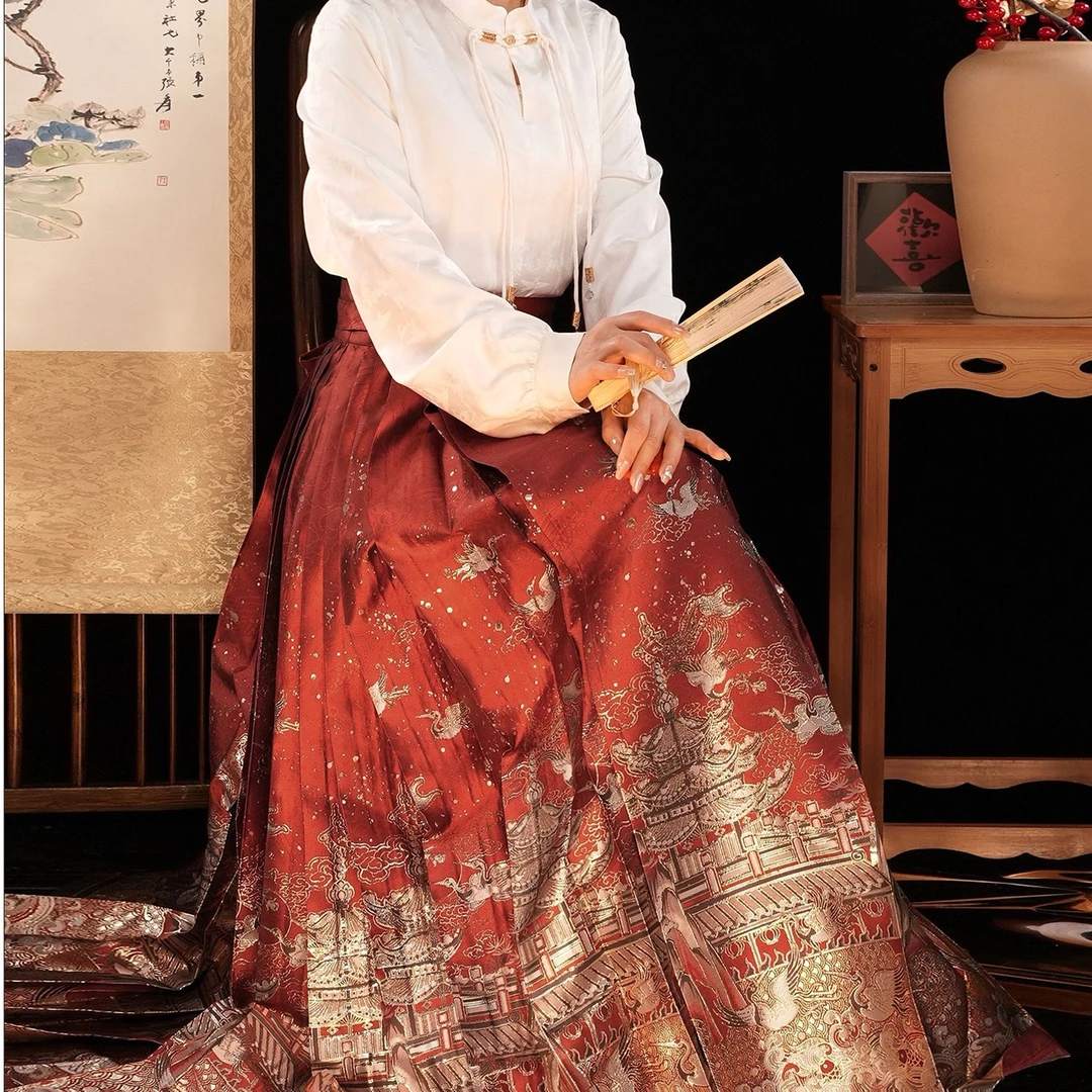 揽风华林之【华鹤亭】原创汉服明制织金仿妆花日常马面裙女2024新款