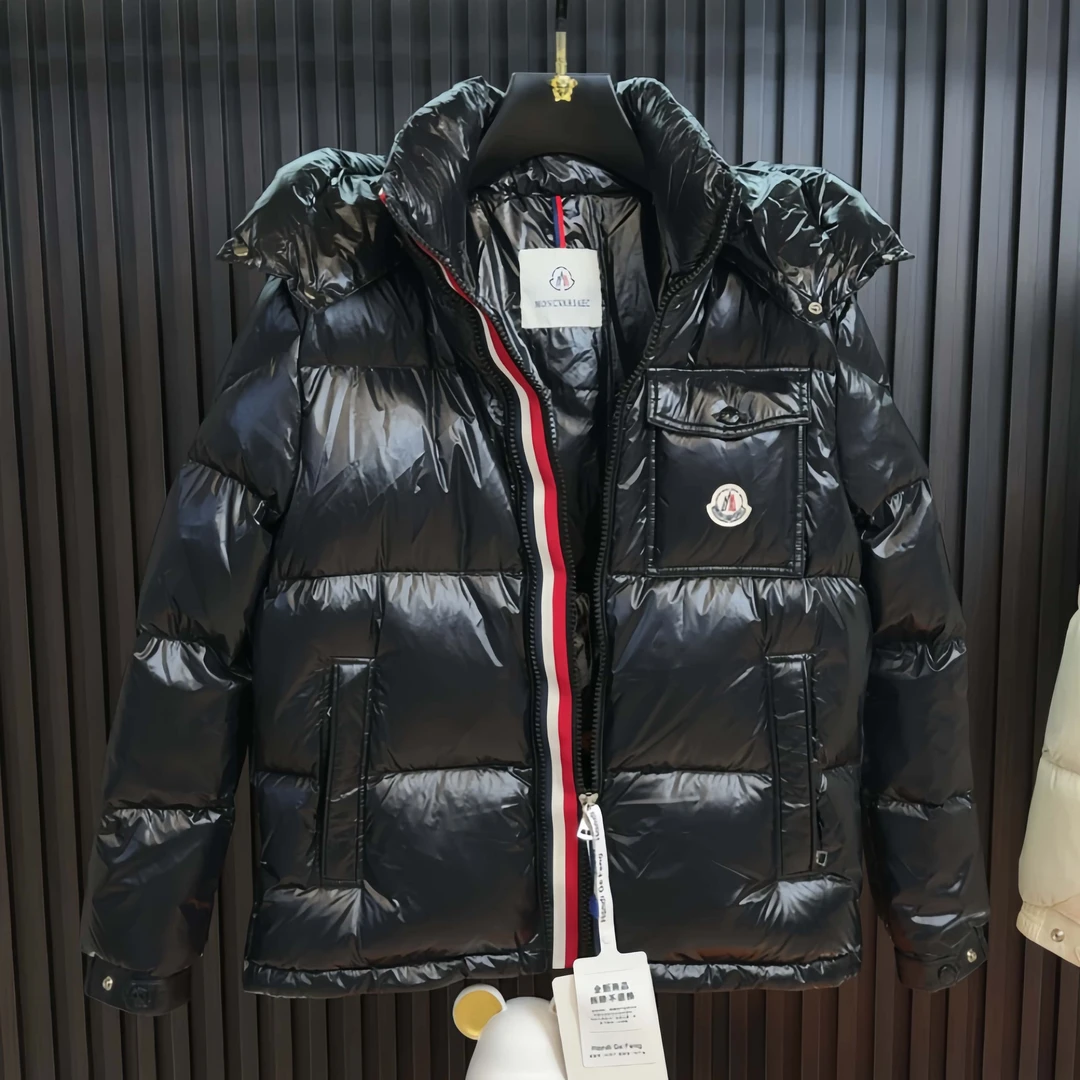 MONCVARSAEC/蒙口瓦萨琪冬季双拉链彩虹条免洗亮面白鸭绒羽绒服