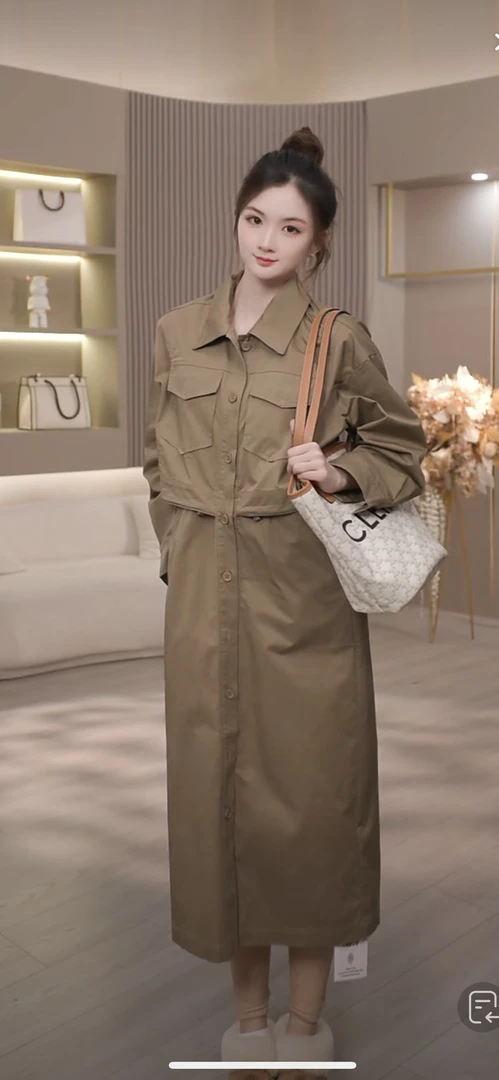 【特价】轻熟风衬衫裙女货复古风衣长袖工装连衣裙潮TZ1997