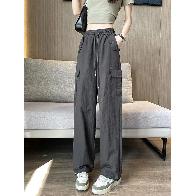 速干美式工装裤女夏季薄款2025新款超火小个子宽松冰丝运动裤