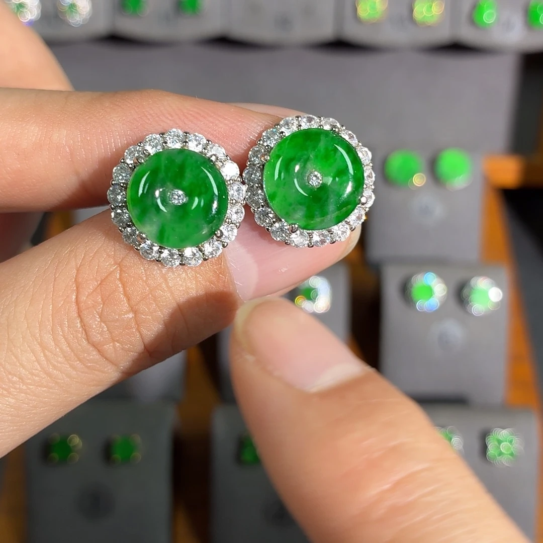 翡翠银S925镶嵌耳饰耳饰