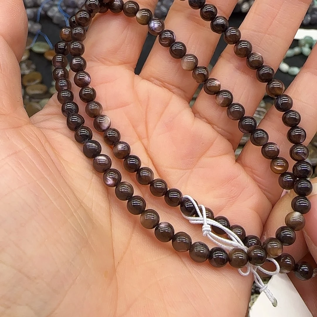 玛瑙/玉髓合金珠宝半成品黑金贝4mm一条