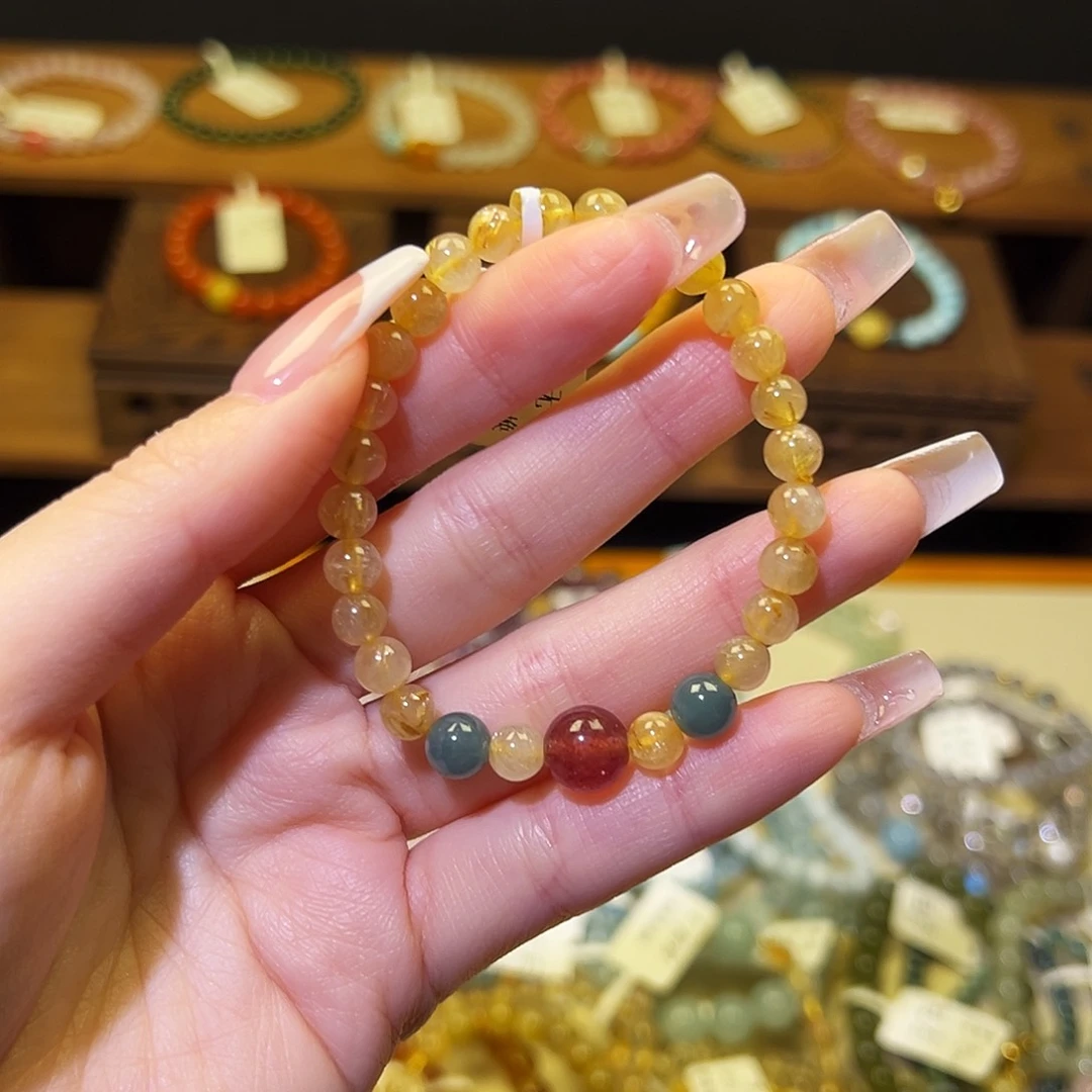 水晶手链银S925镶嵌金发6602