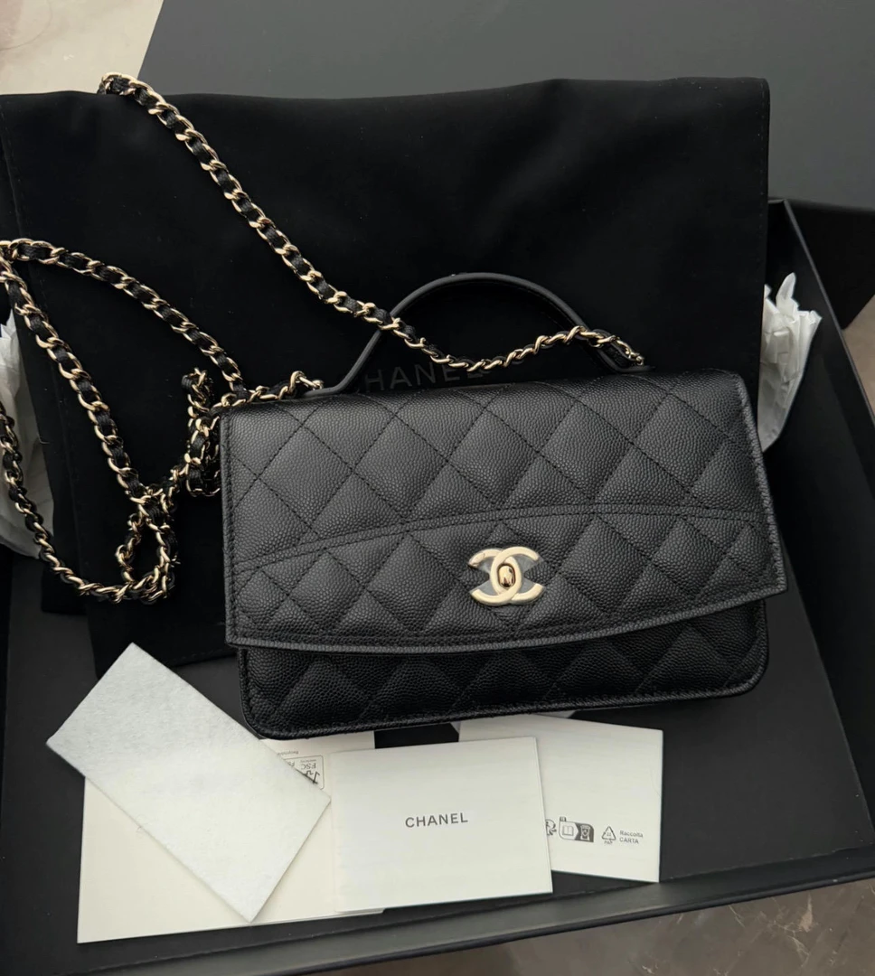 95新 Chanel/香奈儿 GGS25c手柄woc黑金鱼子酱牛皮芯片款43907813