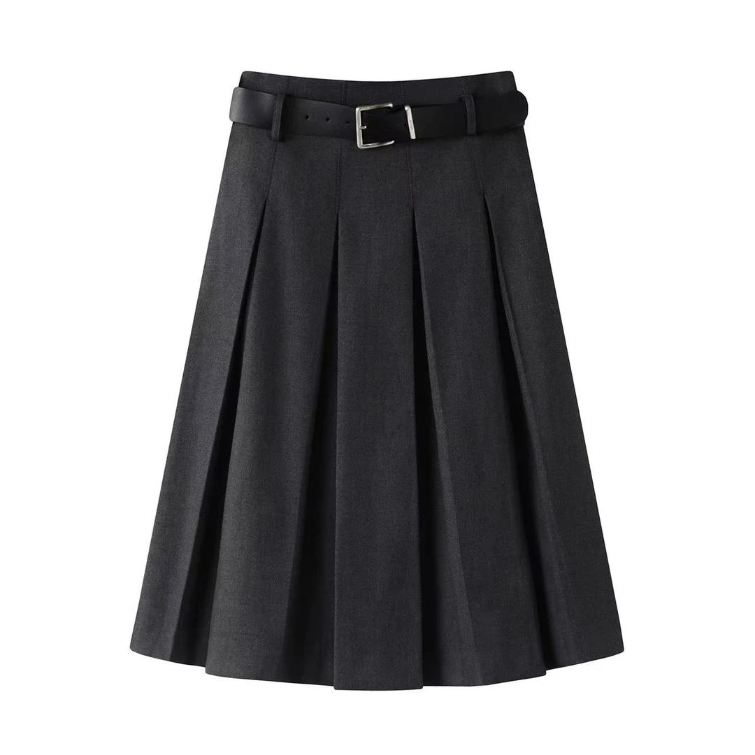 艾家商场同款女装2025秋季新款时尚韩版学院风百褶半身裙3044