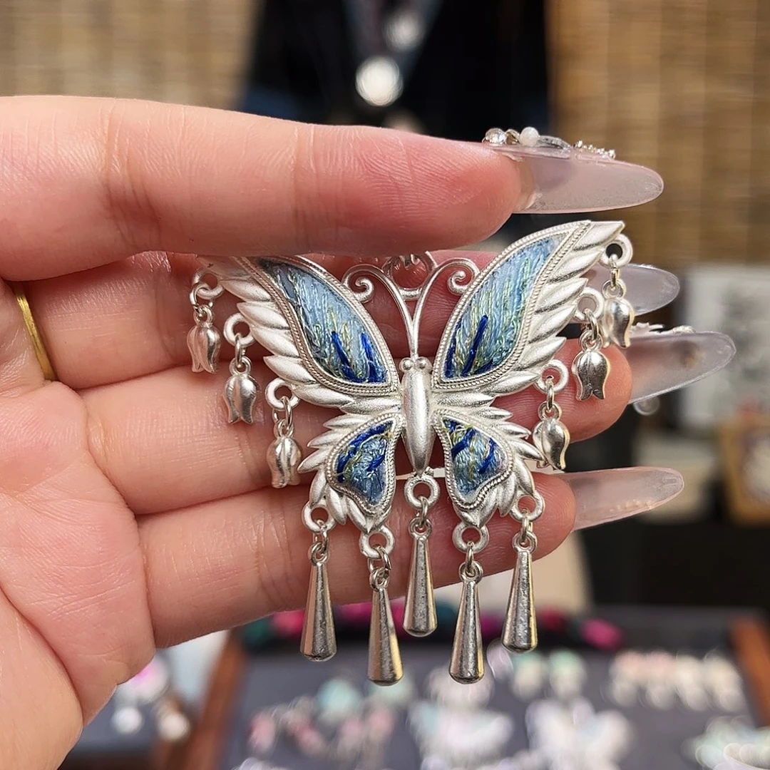 布艺合金蝴蝶吊坠22