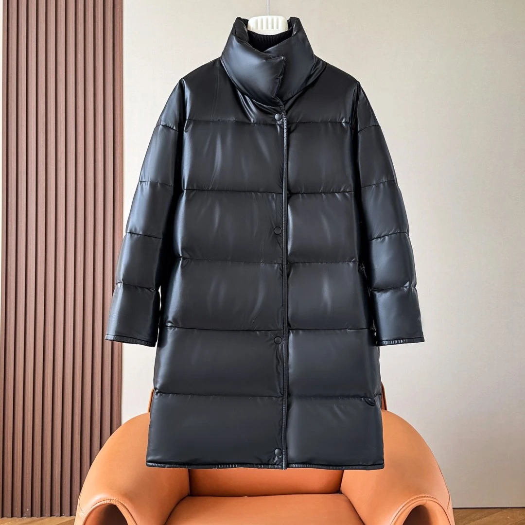 梦瑶海宁真皮鹅绒服中长款休闲时尚百搭立领冬季新款外套88-620