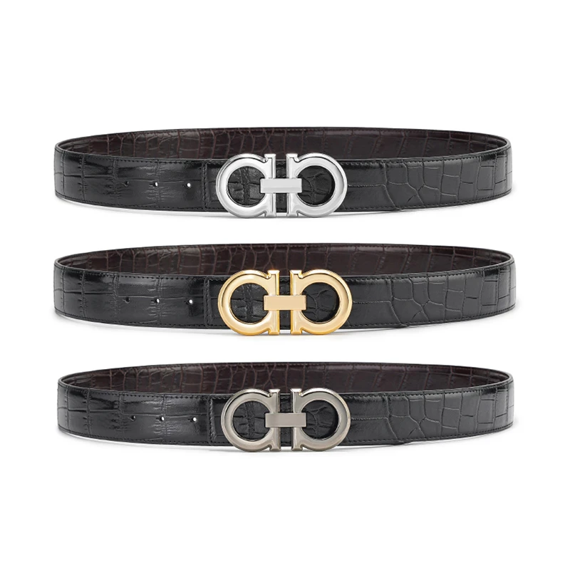 【双面鳄鱼纹】3.8宽皮带✚扣头真牛皮打孔皮带男款真皮腰带百搭皮带