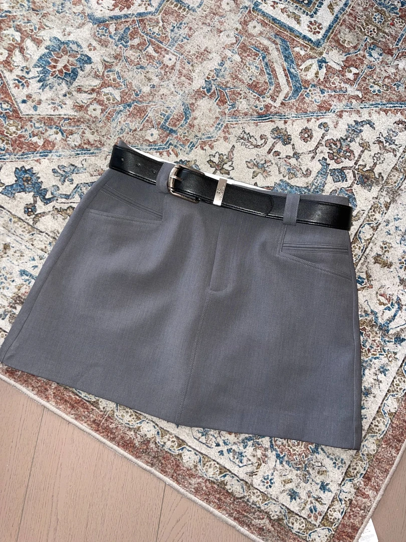 LNHJ【幻想】时尚精致高腰A字半身裙带腰带（有衬裤）