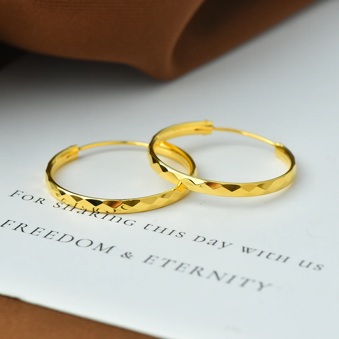 足银耳饰 【淞湃】足银耳圈 金色时尚女款几何耳圈