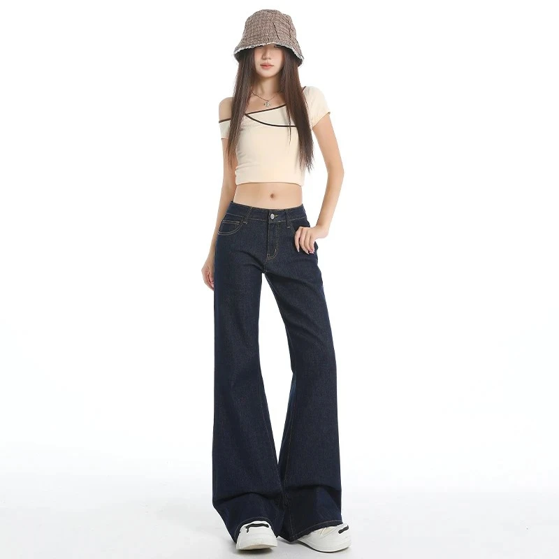 复古冰蓝微喇牛仔裤女设计感百搭修身马蹄裤子2025美式显瘦喇叭裤