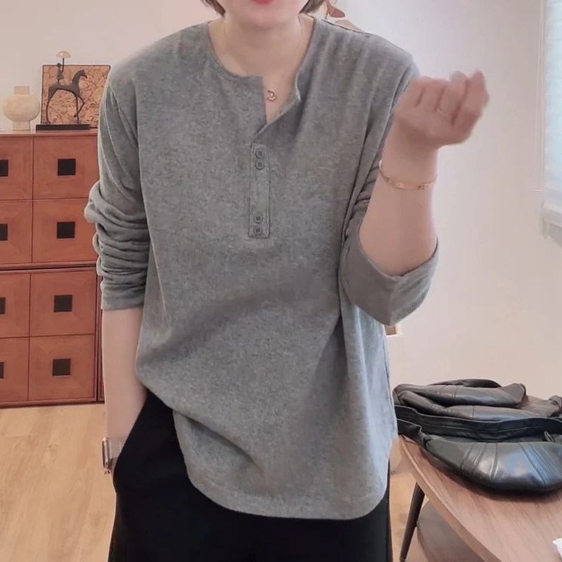 2025新款韩系时尚半开领休闲长袖T恤LK2506642