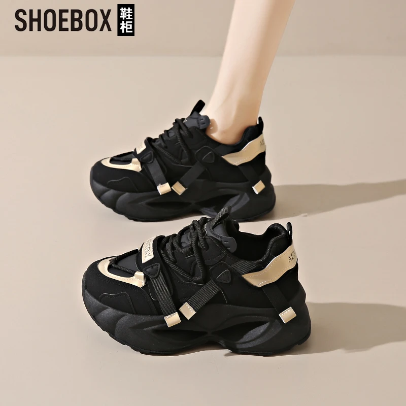 SHOEBOX/鞋柜老爹鞋女2025春季新款时尚厚底增高休闲百搭运动鞋