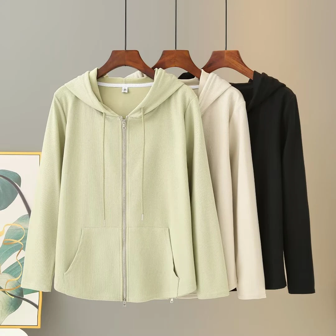 大码胖mm百搭显瘦休闲连帽开衫外套女春季新款减龄宽松遮肉卫衣