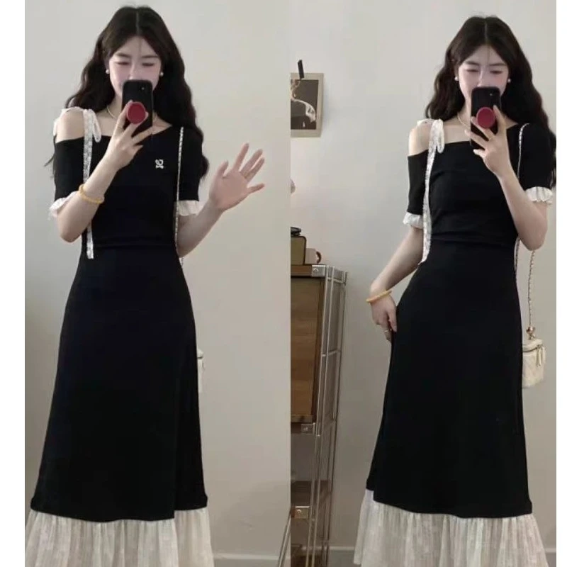 （80-200斤）夏新款法式复古拼接连衣裙女收腰独特显瘦短袖裙子1799