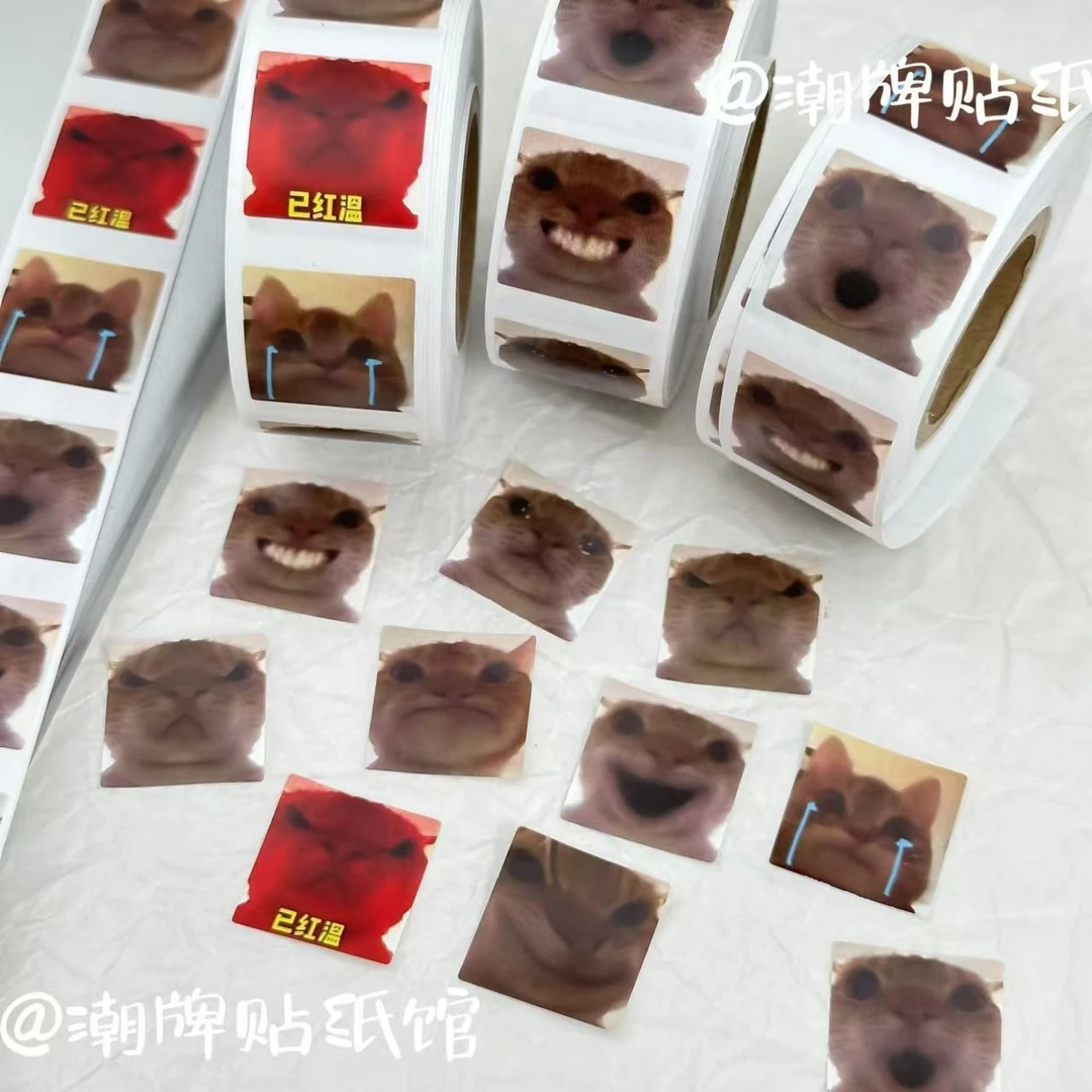 500贴发疯猫猫卷卷贴猫meme梗图表情包搞笑趣味ins装饰行李箱防水