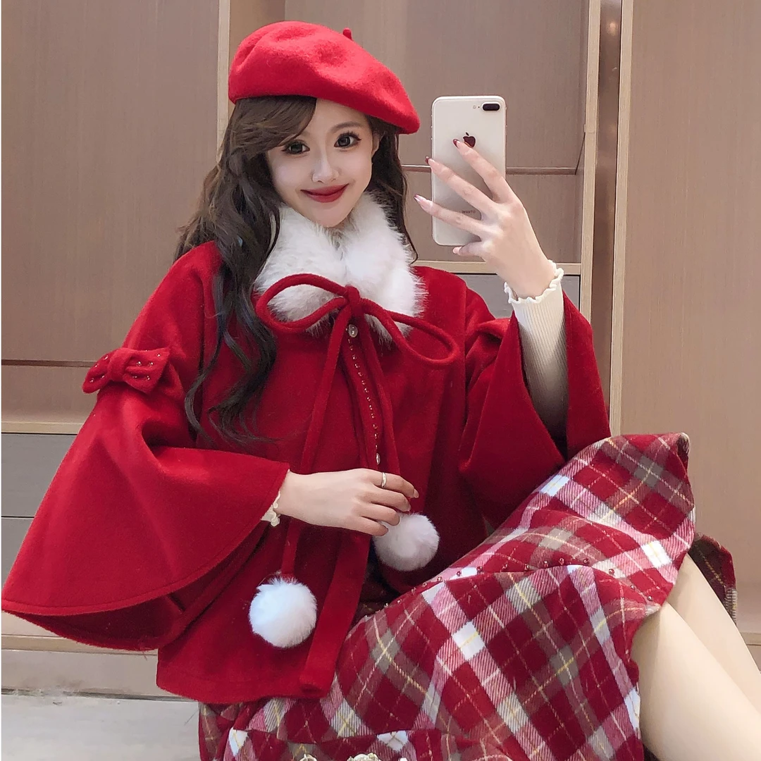 艾日秀定制●早春镶钻蝴蝶结外套+针织衫+围脖+半身裙四件套 E9536