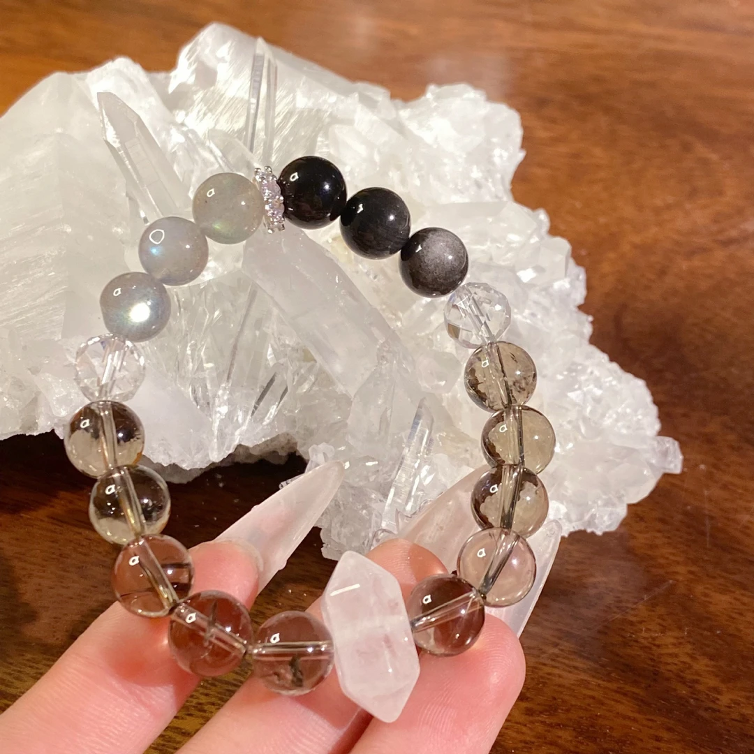 【水逆退散】10mm天然灰月光曜石茶晶白水晶轻奢手串免消磁男女多样