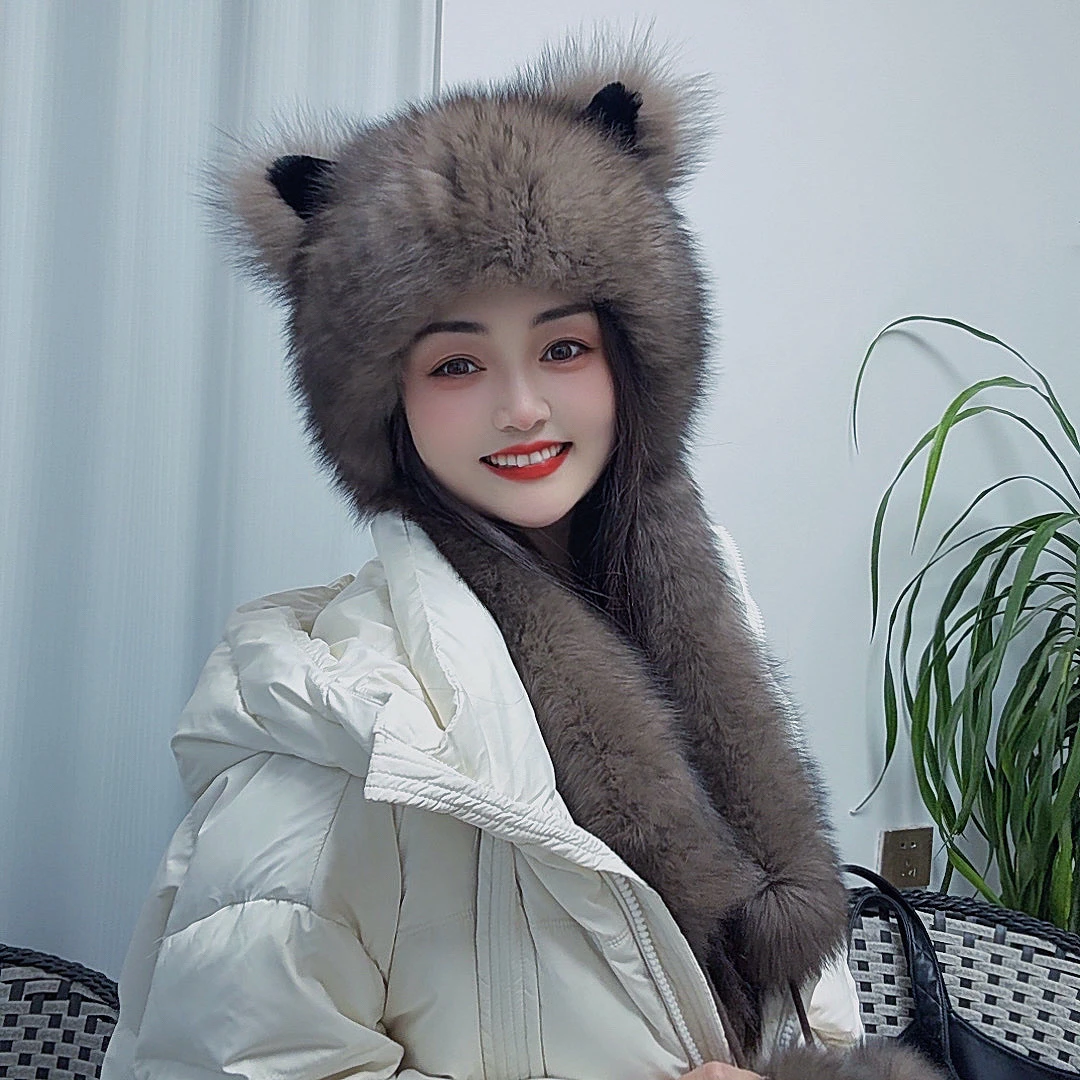 【猫耳朵帽子】2025狐狸毛韩版保暖时尚帽子百搭毛绒加厚纯色