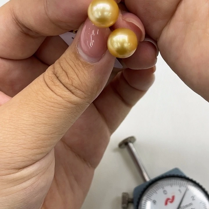 海水珍珠耳饰银S925镶嵌金珠10-11mm100号